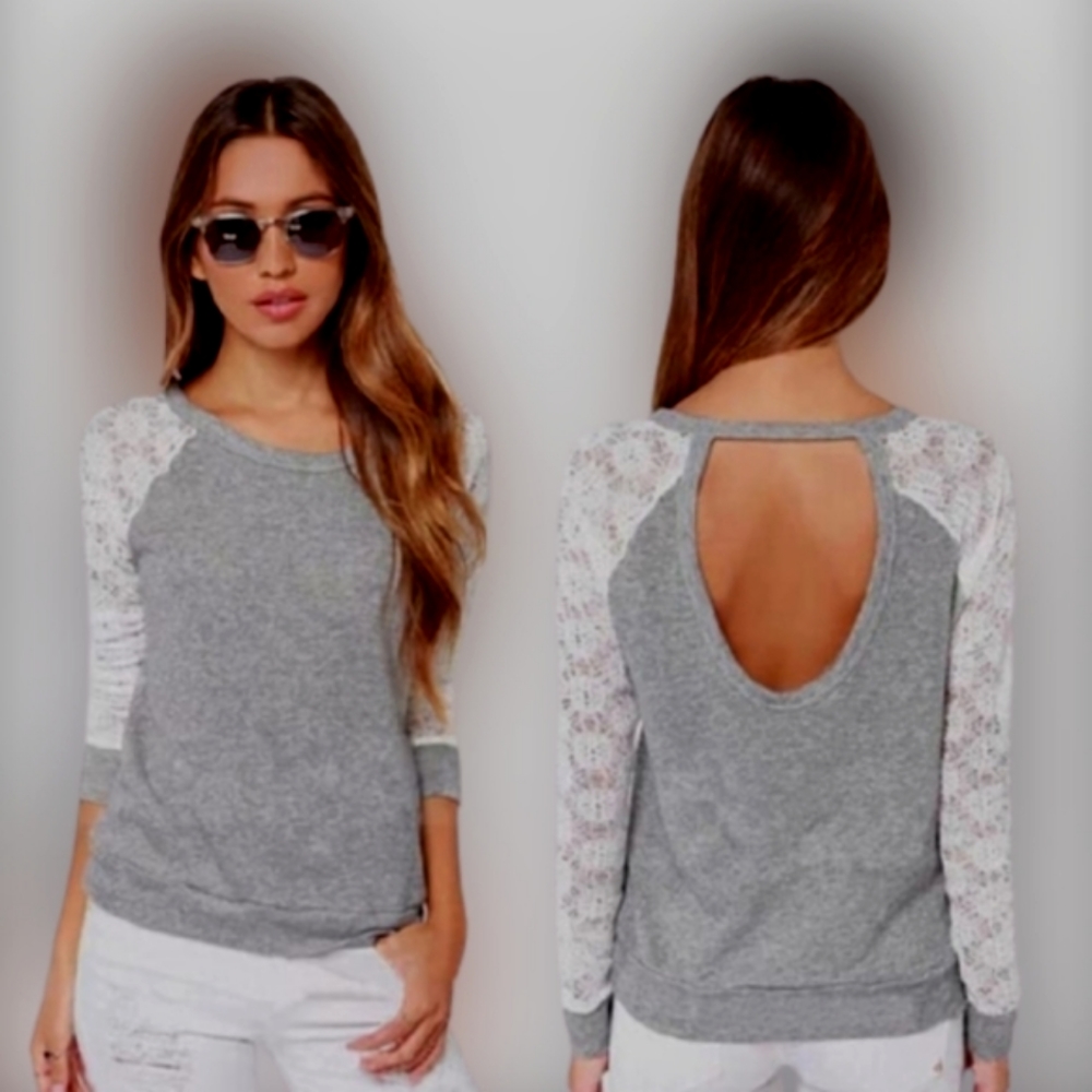 KingOfFashion Crochet-Lace Sleeve Top